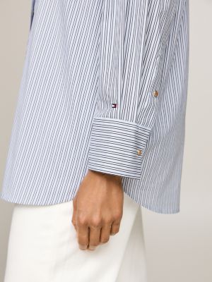 chemise oversize rayée à poche plaquée bleu pour femmes tommy hilfiger