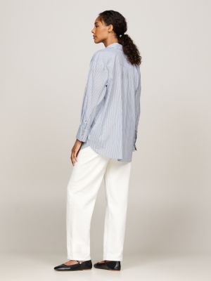 blue stripe oversized patch pocket shirt for women tommy hilfiger