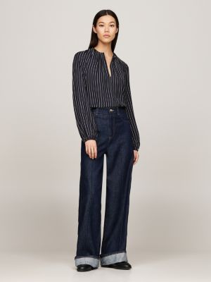 blouse froncée à rayures cordes noir pour femmes tommy hilfiger