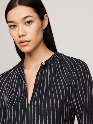 black rope stripe print gathered blouse for women tommy hilfiger