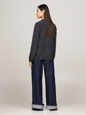 blouse froncée à rayures cordes noir pour femmes tommy hilfiger