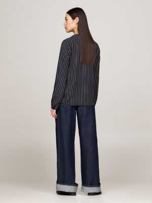 black rope stripe print gathered blouse for women tommy hilfiger