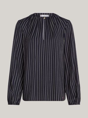 black rope stripe print gathered blouse for women tommy hilfiger