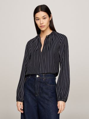 black rope stripe print gathered blouse for women tommy hilfiger