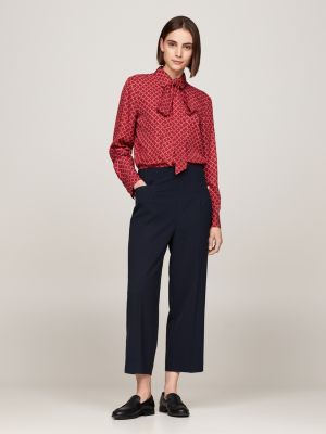 red hilfiger monotype viscose tie-neck blouse for women tommy hilfiger