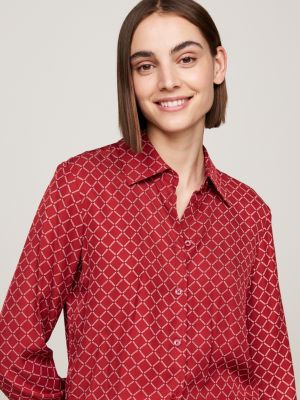 blouse monotype hilfiger en viscose rouge pour femmes tommy hilfiger