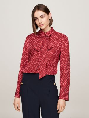 blouse monotype hilfiger en viscose rouge pour femmes tommy hilfiger