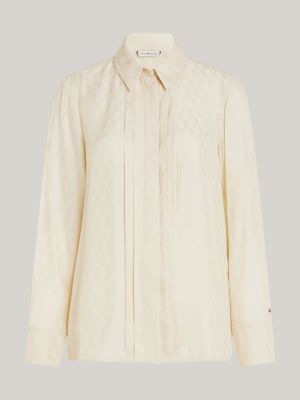 beige jacquard-bluse mit hohem seidenanteil für damen - tommy hilfiger