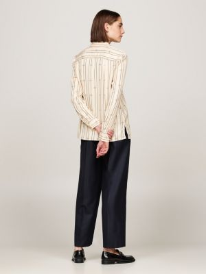 beige rope stripe regular fit shirt for women tommy hilfiger