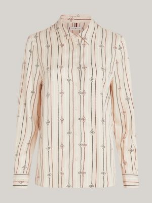 camisa de rayas estilo cuerda beige de mujeres tommy hilfiger