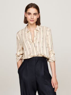 camicia regular fit a righe effetto corda beige da donne tommy hilfiger