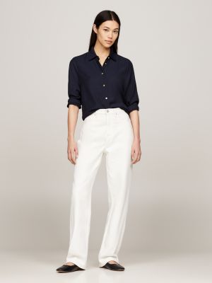 blue gold-tone button relaxed fit shirt for women tommy hilfiger