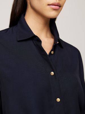 camicia relaxed fit con bottoni dorati blu da donne tommy hilfiger