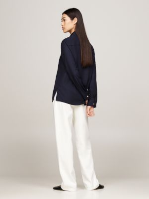 blue gold-tone button relaxed fit shirt for women tommy hilfiger