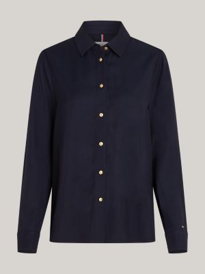 camicia relaxed fit con bottoni dorati blu da donne tommy hilfiger