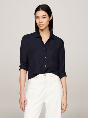 camicia relaxed fit con bottoni dorati blue da donne tommy hilfiger