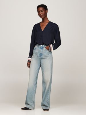 blau relaxed fit bluse mit global-streifen für damen - tommy hilfiger