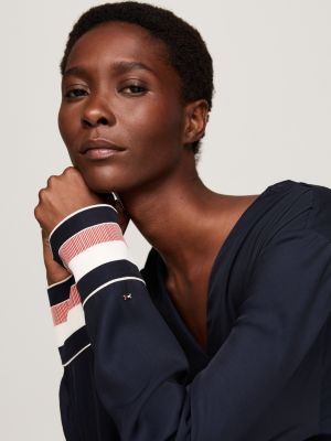 blau relaxed fit bluse mit global-streifen für damen - tommy hilfiger