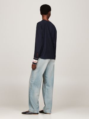 blau relaxed fit bluse mit global-streifen für damen - tommy hilfiger