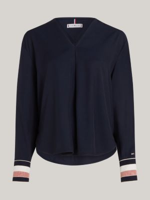 blau relaxed fit bluse mit global-streifen für damen - tommy hilfiger