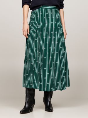 Jupe maxi plissee a rayures cordes Vert Tommy Hilfiger