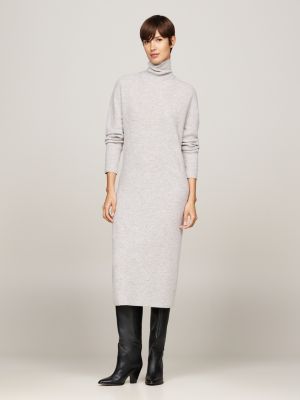 grijs relaxed midi-sweaterjurk van kasjmiermix voor dames - tommy hilfiger