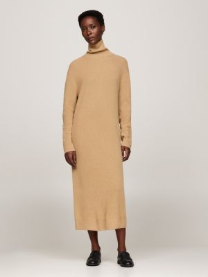 Relaxed Midi Jumper Dress With Cashmere Khaki Tommy Hilfiger