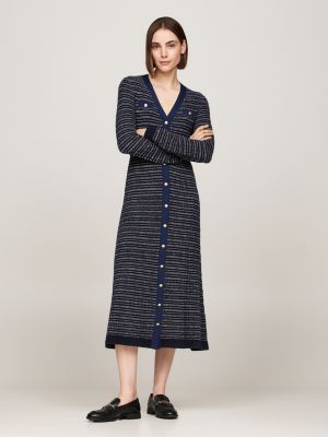 vestido midi de punto ajustado blue de mujeres tommy hilfiger