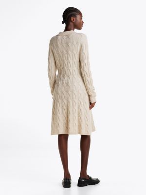 beige cable knit mini polo jumper dress for women tommy hilfiger