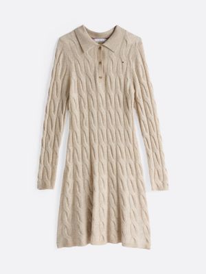 beige cable knit mini polo jumper dress for women tommy hilfiger