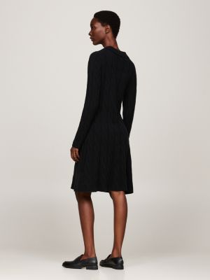 black cable knit mini polo jumper dress for women tommy hilfiger