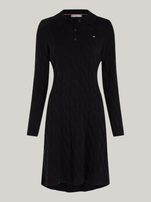 black cable knit mini polo jumper dress for women tommy hilfiger