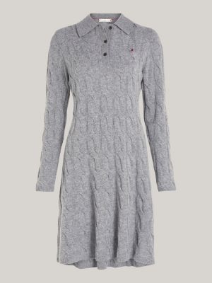 grey cable knit mini polo jumper dress for women tommy hilfiger