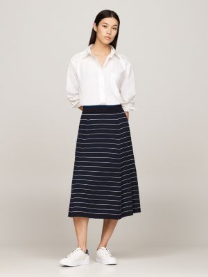 black stripe knit a-line midi skirt for women tommy hilfiger