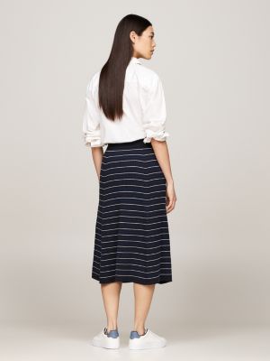 black stripe knit a-line midi skirt for women tommy hilfiger