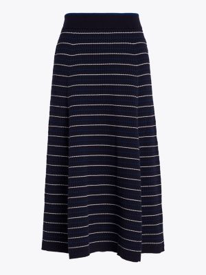 Stripe Knit A Line Midi Skirt Black Tommy Hilfiger