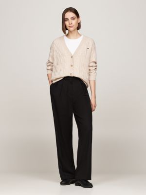 cardigan oversize en pure laine à col en v beige pour femmes tommy hilfiger