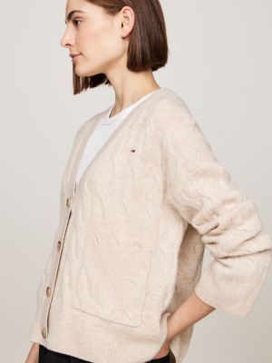 cardigan oversize en pure laine à col en v beige pour femmes tommy hilfiger