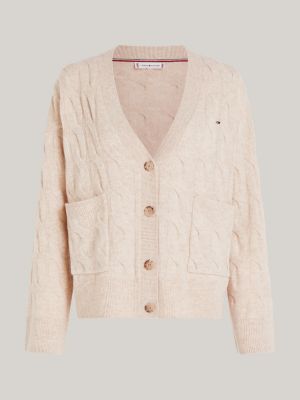 cardigan oversize en pure laine à col en v beige pour femmes tommy hilfiger