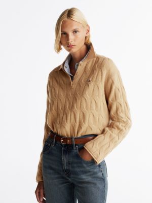 pullover relaxed fit con colletto a polo khaki da donne tommy hilfiger