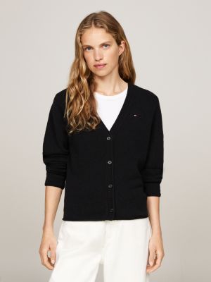 cardigan in pura lana con scollatura a v black da donne tommy hilfiger