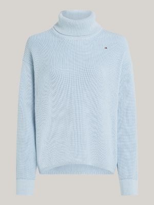 blue cardigan stitch relaxed roll neck jumper for women tommy hilfiger