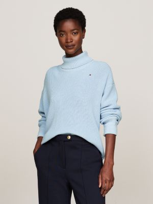 blue cardigan stitch relaxed roll neck jumper for women tommy hilfiger