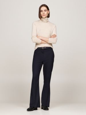 beige slim fit rollkragenpullover aus reiner wolle für damen - tommy hilfiger