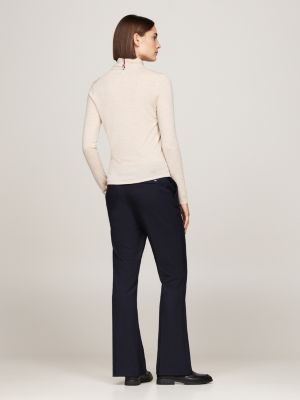 beige slim trui van zuivere wol met col voor dames - tommy hilfiger