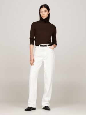 braun slim fit rollkragenpullover aus reiner wolle für damen - tommy hilfiger