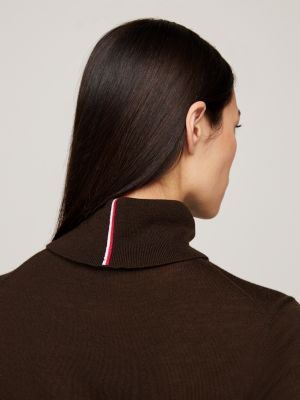 braun slim fit rollkragenpullover aus reiner wolle für damen - tommy hilfiger
