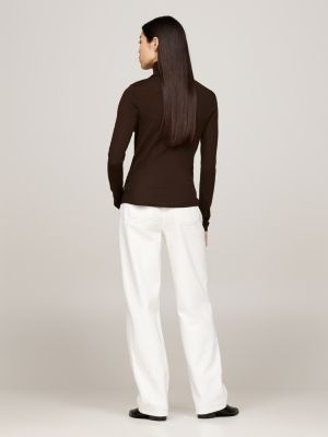 braun slim fit rollkragenpullover aus reiner wolle für damen - tommy hilfiger