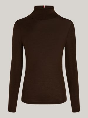 braun slim fit rollkragenpullover aus reiner wolle für damen - tommy hilfiger