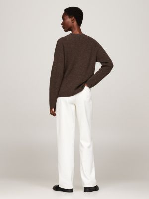 brown v-neck relaxed jumper with cashmere for women tommy hilfiger